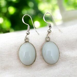 White Opal Silver Earrings
